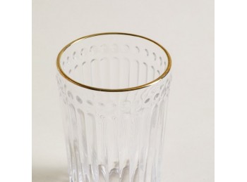 Vaso Alto de Vidrio con Borde Dorado