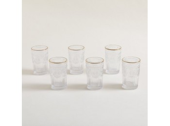 Vaso De Vidrio Alto Con Borde Dorado 