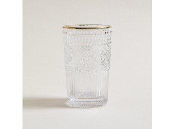 Vaso De Vidrio Alto Con Borde Dorado 