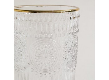 Vaso De Vidrio Alto Con Borde Dorado 