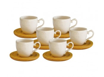 Taza De Porcelana Con Plato De Bamboo x6 Unidades