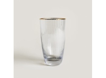 Vaso Alto Rayado Con Borde Dorado