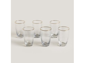 Vaso Alto Rayado Con Borde Dorado