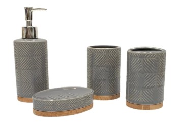 Dispenser Para Baño De Ceramica Gris Set