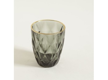 Vaso Bajo De Vidrio Gris Borde Dorado Rombos 8X10 Cm