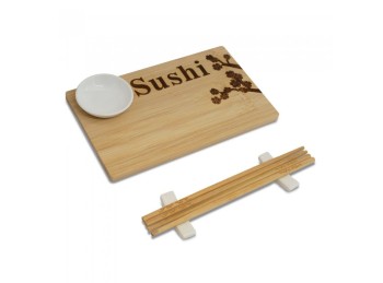 Set De Sushi Norimoto Bamboo & Ceramic Con Palitos 15x25 Cm
