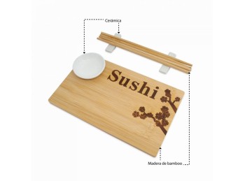 Set De Sushi Norimoto Bamboo & Ceramic Con Palitos 15x25 Cm