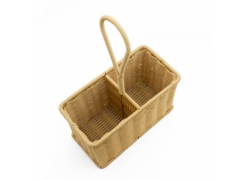 Organizador Doble Premium De Ratan Beige/Crema 29 Cm