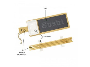Set De Sushi Tempura Bamboo & Ceramic Con Palitos