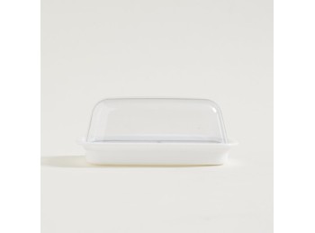 Mantequera Base De Plastico Blanco Y Tapa De Acrilico 18X10X7 Cm