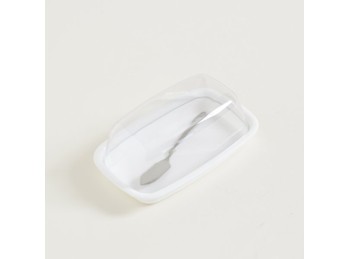 Mantequera Base De Plastico Blanco Y Tapa De Acrilico 18X10X7 Cm