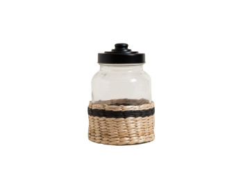 Frasco De Vidrio Malla De Mimbre Linea Negra 1000 Ml