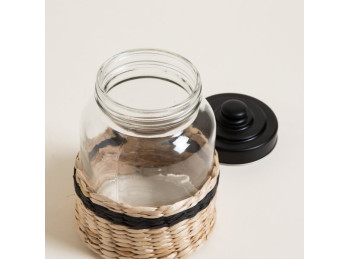Frasco De Vidrio Malla De Mimbre Linea Negra 1000 Ml