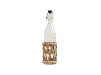 Botella De Vidrio C/ Tapa De Plastico Hermetica Y Malla De Mimbre 1000 Ml