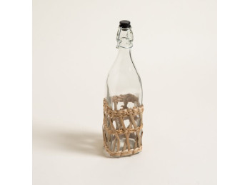 Botella De Vidrio C/ Tapa De Plastico Hermetica Y Malla De Mimbre 1000 Ml