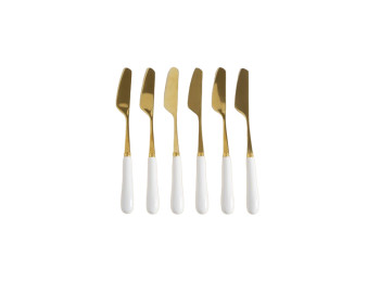 Cuchillos De Acero Dorado Mango De Ceramica Blanco 15 Cm