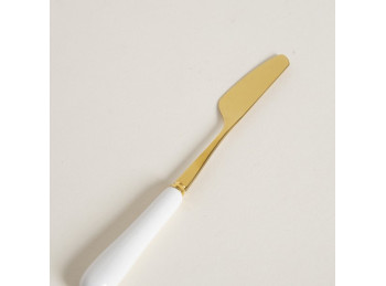 Cuchillos De Acero Dorado Mango De Ceramica Blanco 15 Cm