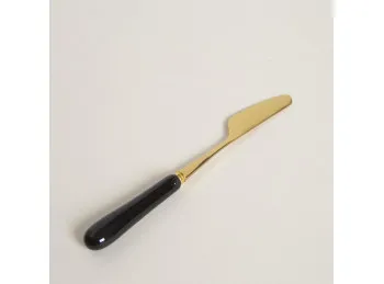 Cuchillo De Acero Dorado Mango De Ceramica Negro 15 Cm