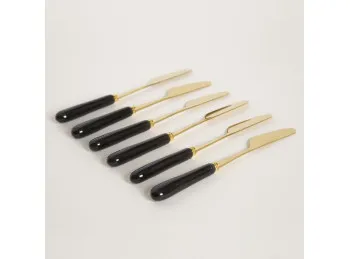 Cuchillo De Acero Dorado Mango De Ceramica Negro 15 Cm