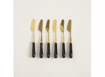 Cuchillo De Acero Dorado Mango De Ceramica Negro 15 Cm