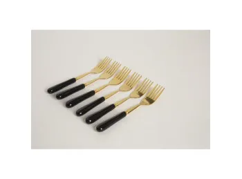 Tenedor De Acero Dorado Mango De Ceramica Negro 15 Cm
