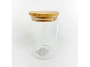 Frasco De Vidrio Con Tapa De Bamboo 12cm