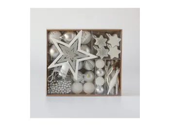 Set Completo de Adornos Xmas Plateados y Blancos x 52