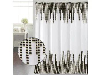 Cortina Estampada Tetris Beige y Negro
