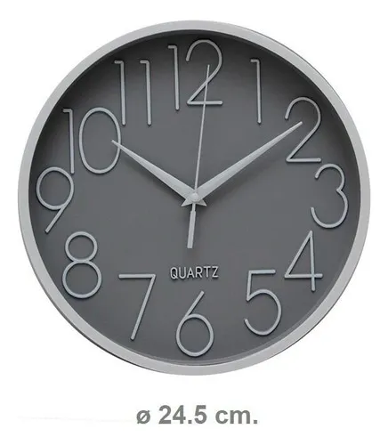 Reloj de Pared Plástico Blanco con Gris 24,5cm 